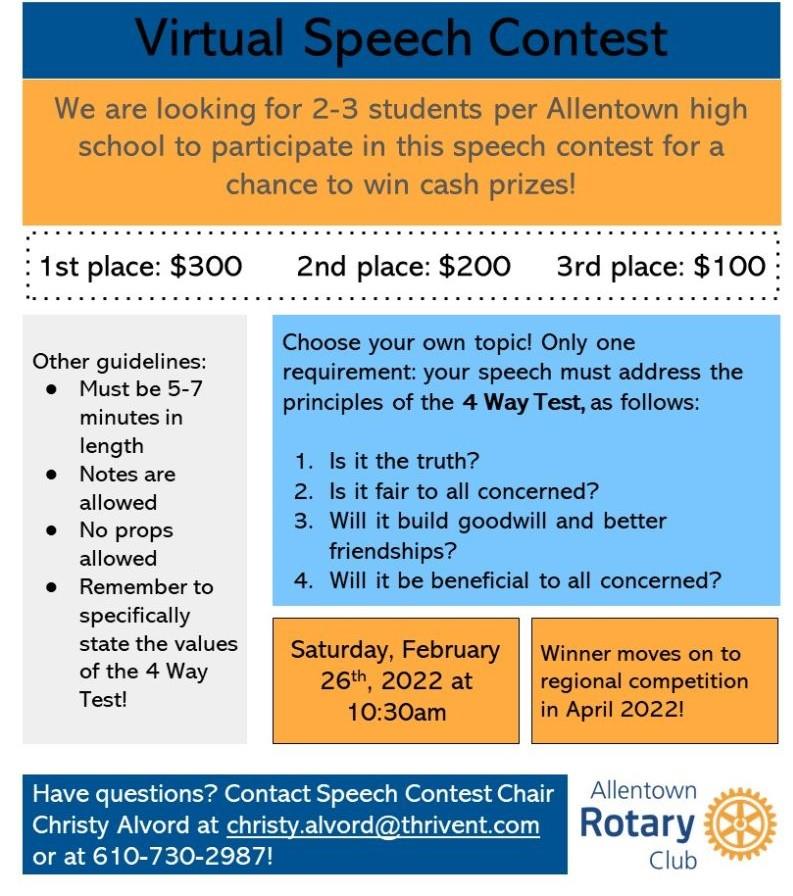"4 Way Test" Speech Contest Allentown Rotary Club